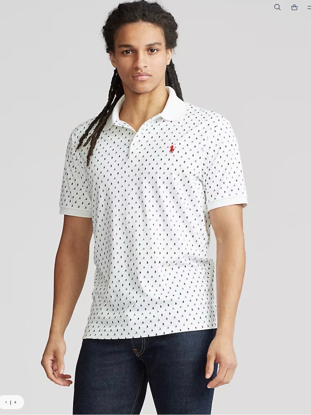 Polo by Ralph Lauren White Polo with Navy Micro Motif and Red Pony